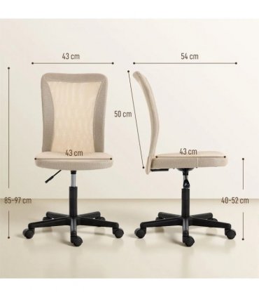 Vinsetto Computer Desk Chair, Mesh Office Chair with Adjustable Height and Swivel Wheels, Armless Study Chair, Beige