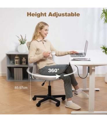 Vinsetto Computer Desk Chair, Mesh Office Chair with Adjustable Height and Swivel Wheels, Armless Study Chair, Beige