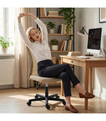 Vinsetto Computer Desk Chair, Mesh Office Chair with Adjustable Height and Swivel Wheels, Armless Study Chair, Beige