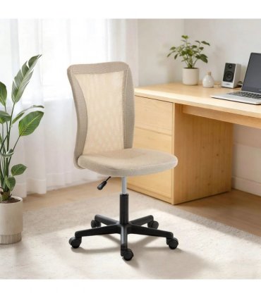 Vinsetto Computer Desk Chair, Mesh Office Chair with Adjustable Height and Swivel Wheels, Armless Study Chair, Beige