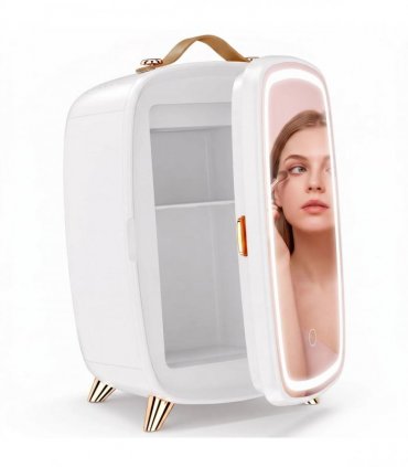HOMCOM Skincare Refrigerator, 6L Mini Cosmetic Fridge with LED Mirror, Cooling Function for Bedroom, Skincare, Office, White