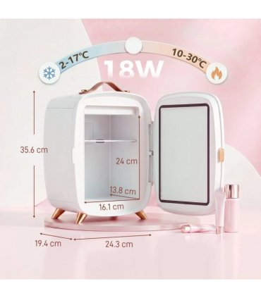 HOMCOM Skincare Refrigerator, 6L Mini Cosmetic Fridge with LED Mirror, Cooling Function for Bedroom, Skincare, Office, White