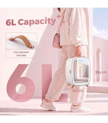 HOMCOM Skincare Refrigerator, 6L Mini Cosmetic Fridge with LED Mirror, Cooling Function for Bedroom, Skincare, Office, White