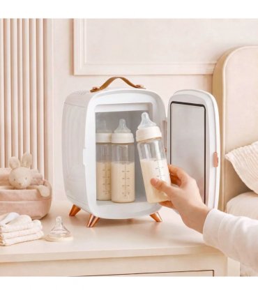 HOMCOM Skincare Refrigerator, 6L Mini Cosmetic Fridge with LED Mirror, Cooling Function for Bedroom, Skincare, Office, White