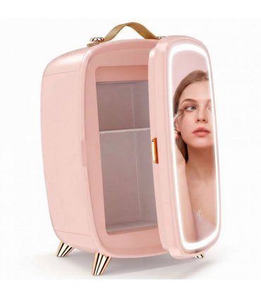 HOMCOM Skincare Refrigerator, 6L Mini Cosmetic Fridge with LED Mirror, Cooling Function for Bedroom, Skincare, Office, Pink