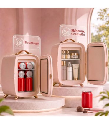 HOMCOM Skincare Refrigerator, 6L Mini Cosmetic Fridge with LED Mirror, Cooling Function for Bedroom, Skincare, Office, Pink