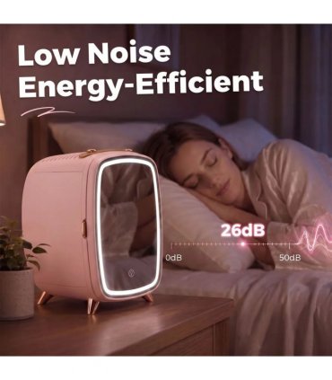 HOMCOM Skincare Refrigerator, 6L Mini Cosmetic Fridge with LED Mirror, Cooling Function for Bedroom, Skincare, Office, Pink