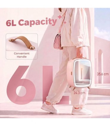 HOMCOM Skincare Refrigerator, 6L Mini Cosmetic Fridge with LED Mirror, Cooling Function for Bedroom, Skincare, Office, Pink