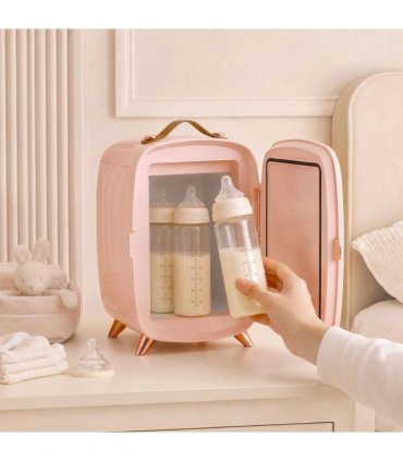 HOMCOM Skincare Refrigerator, 6L Mini Cosmetic Fridge with LED Mirror, Cooling Function for Bedroom, Skincare, Office, Pink