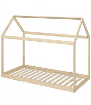 HOMCOM Single Bed Frame, House Scandinavian Wooden Bed Frame for 90W x 190Dcm Mattress, Pine Wood Bed Base, Natural Wood Finish
