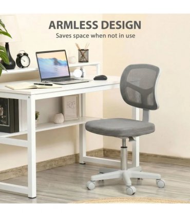 Vinsetto Small Office Chair without Arms, Ergonomic Swivel Mesh Desk Chair with Curved Back, Dark Grey