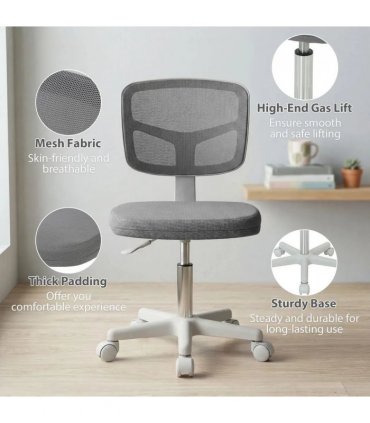 Vinsetto Small Office Chair without Arms, Ergonomic Swivel Mesh Desk Chair with Curved Back, Dark Grey