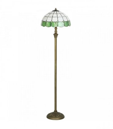 HOMCOM Tiffany-Style Floor Lamp with Handcrafted Stained Glass Shade, 152cm Tall Vintage Standing Lamp, Bronze Tone and Green