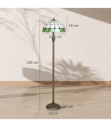 HOMCOM Tiffany-Style Floor Lamp with Handcrafted Stained Glass Shade, 152cm Tall Vintage Standing Lamp, Bronze Tone and Green