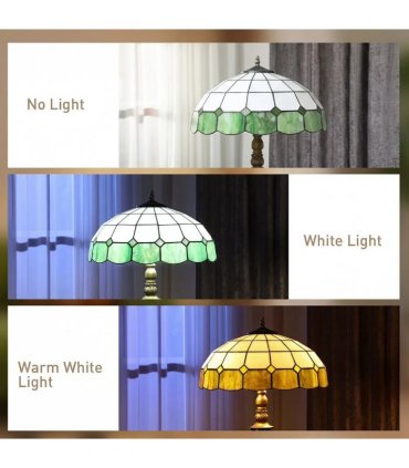 HOMCOM Tiffany-Style Floor Lamp with Handcrafted Stained Glass Shade, 152cm Tall Vintage Standing Lamp, Bronze Tone and Green