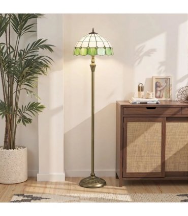HOMCOM Tiffany-Style Floor Lamp with Handcrafted Stained Glass Shade, 152cm Tall Vintage Standing Lamp, Bronze Tone and Green
