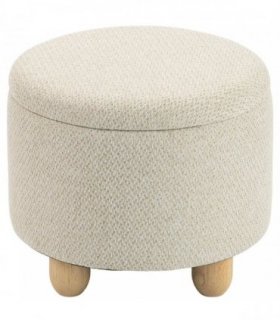 HOMCOM Storage Sitting Bench with Lid, Round Storage Ottoman with Rubberwood Legs, Beige