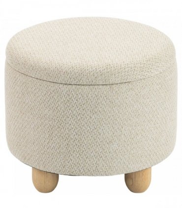 HOMCOM Storage Sitting Bench with Lid, Round Storage Ottoman with Rubberwood Legs, Beige