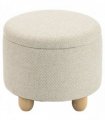 HOMCOM Storage Sitting Bench with Lid, Round Storage Ottoman with Rubberwood Legs, Beige