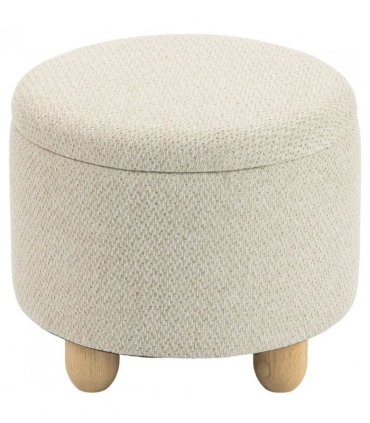 HOMCOM Storage Sitting Bench with Lid, Round Storage Ottoman with Rubberwood Legs, Beige