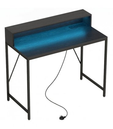 HOMCOM Gaming Desk, 100cm Computer Desk with LED Lights, Power Outlets, Monitor Stand and Remote, Black Wood-Effect