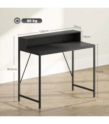 HOMCOM Gaming Desk, 100cm Computer Desk with LED Lights, Power Outlets, Monitor Stand and Remote, Black Wood-Effect