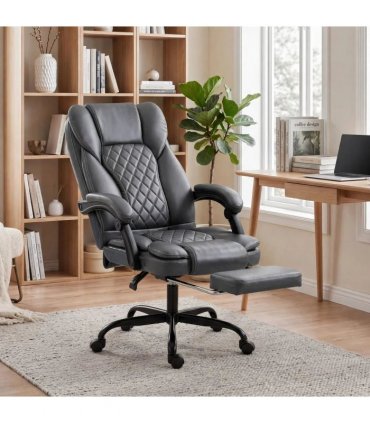 HOMCOM Executive Home Office Chair Reclining Function Footrest Computer Desk Chair High Back, Grey