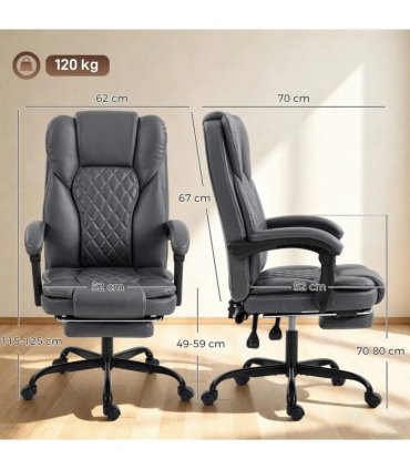 HOMCOM Executive Home Office Chair Reclining Function Footrest Computer Desk Chair High Back, Grey
