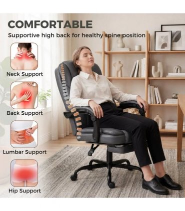 HOMCOM Executive Home Office Chair Reclining Function Footrest Computer Desk Chair High Back, Grey
