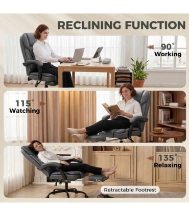 HOMCOM Executive Home Office Chair Reclining Function Footrest Computer Desk Chair High Back, Grey