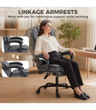 HOMCOM Executive Home Office Chair Reclining Function Footrest Computer Desk Chair High Back, Grey