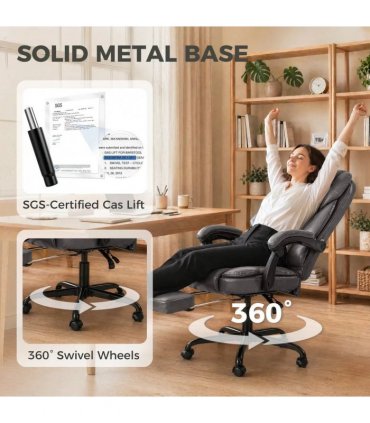 HOMCOM Executive Home Office Chair Reclining Function Footrest Computer Desk Chair High Back, Grey
