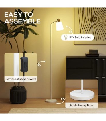 HOMCOM Modern Standing Lamp, Floor Lamp with 350° Rotatable Head for Living Room, White