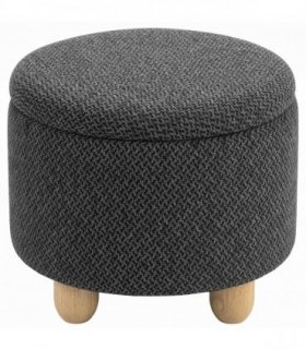 HOMCOM Storage Sitting Bench with Lid, Round Storage Ottoman with Rubberwood Legs, Dark Grey