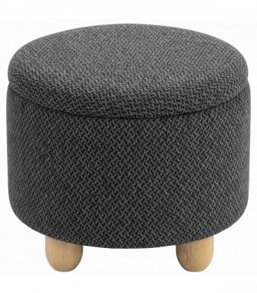 HOMCOM Storage Sitting Bench with Lid, Round Storage Ottoman with Rubberwood Legs, Dark Grey
