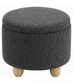 HOMCOM Storage Sitting Bench with Lid, Round Storage Ottoman with Rubberwood Legs, Dark Grey