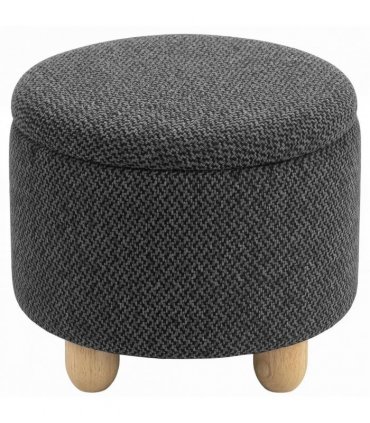 HOMCOM Storage Sitting Bench with Lid, Round Storage Ottoman with Rubberwood Legs, Dark Grey