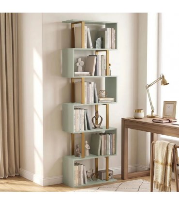 HOMCOM S-Shaped Bookshelf, 6-Tier Bookcase, Freestanding Storage Shelves with Anti-Tip Strap for Living Room, Light Green