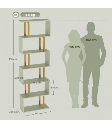 HOMCOM S-Shaped Bookshelf, 6-Tier Bookcase, Freestanding Storage Shelves with Anti-Tip Strap for Living Room, Light Green
