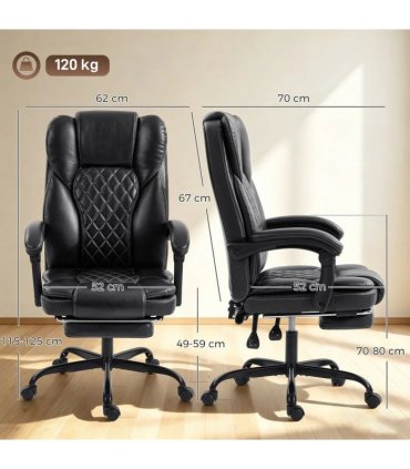 HOMCOM Executive Home Office Chair Reclining Function Footrest Computer Desk Chair High Back, Black