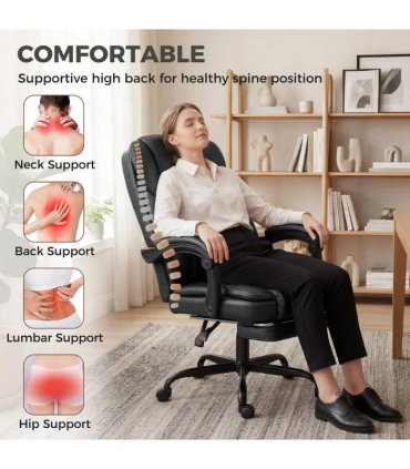 HOMCOM Executive Home Office Chair Reclining Function Footrest Computer Desk Chair High Back, Black