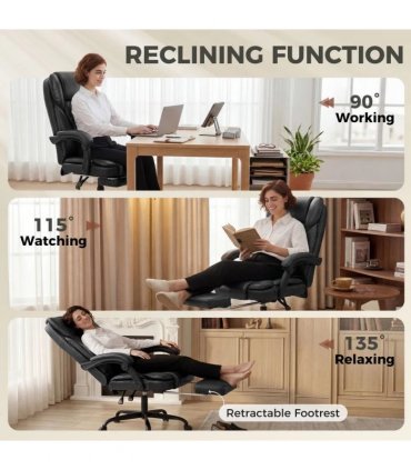 HOMCOM Executive Home Office Chair Reclining Function Footrest Computer Desk Chair High Back, Black