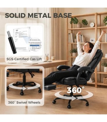 HOMCOM Executive Home Office Chair Reclining Function Footrest Computer Desk Chair High Back, Black