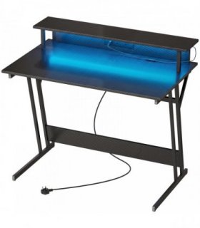 HOMCOM Two-Level LED Gaming Desk - Black