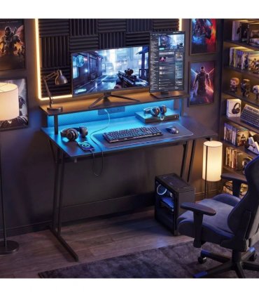 HOMCOM Two-Level LED Gaming Desk - Black