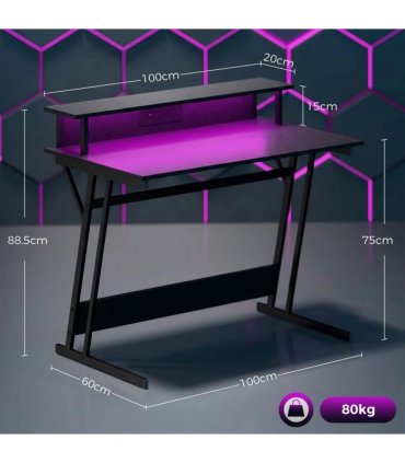 HOMCOM Two-Level LED Gaming Desk - Black