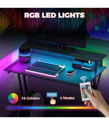 HOMCOM Two-Level LED Gaming Desk - Black