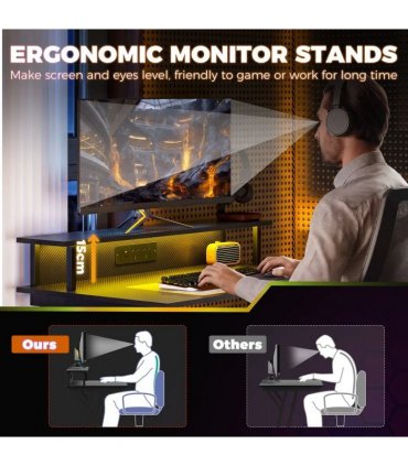 HOMCOM Two-Level LED Gaming Desk - Black