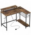 HOMCOM Reversible 'L' LED Light Gaming/Work Desk - Rustic Brown