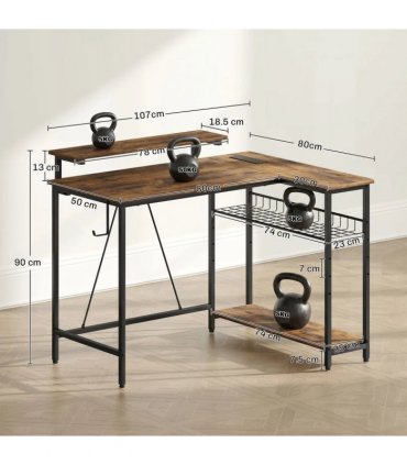 HOMCOM Reversible 'L' LED Light Gaming/Work Desk - Rustic Brown
